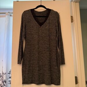 Gray Long Sleeve V-Neck Dress